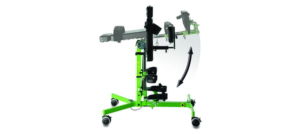 The Gazelle PS tilts from vertical to 15° past horizontal. This is an excellent position for respiratory therapy and postural drainage