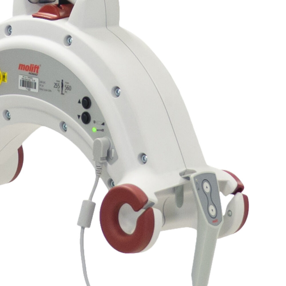 Molift Nomad ceiling hoist can be easily operated by accessing controls through the handset or the integrated display in the front. It is operated by environmentally friendly NiMh batteries and is equipped with audio and visual battery indicators.
