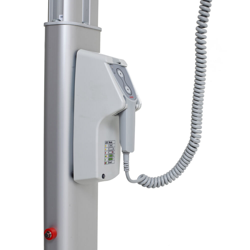 Molift hoist motors can easily be charged thorough the hand control or optionally through in-rail charging.