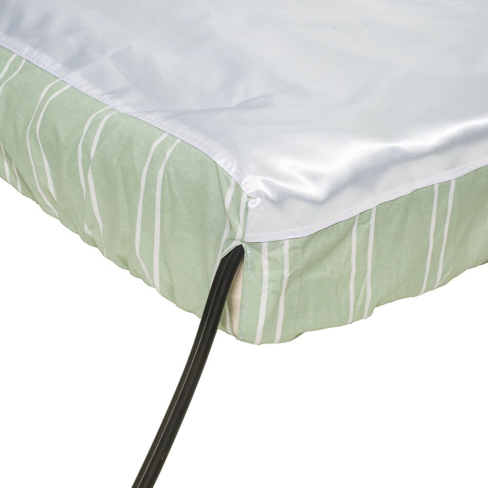This is a fitted sheet with elastic band. The BaseSheet is open in the corners to allow the tube from ex. the air mattress. This sheet has a satin area that covers the full width of the bed under the legs. This makes it easier to slide the users legs in and out of bed.